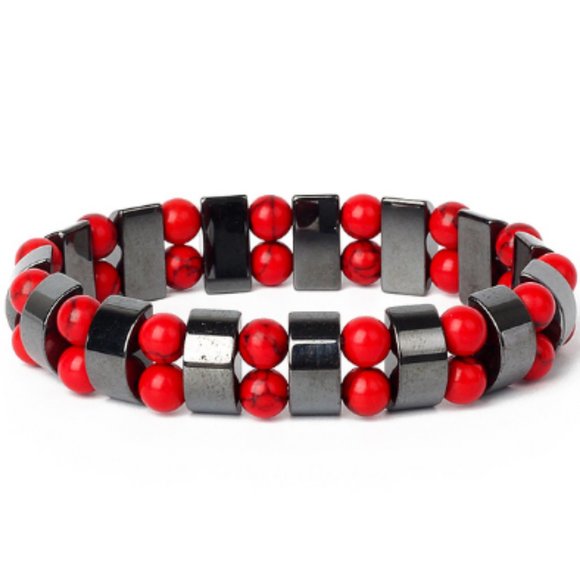 Magnetic Bracelet,Hematite Bracelet,Red Howlite Bracelet,Magnetic,Red Beads - Picture 1 of 1